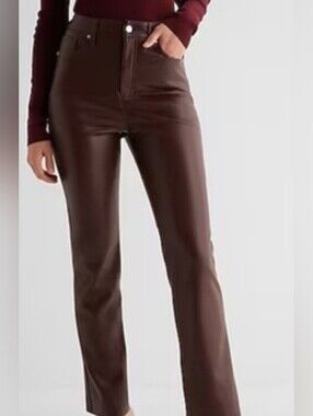 NWT Express High Rise Rich Mocha Faux Leather  Pants 2